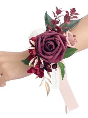 Elegant Burgundy and Blush Floral Wrist Corsage